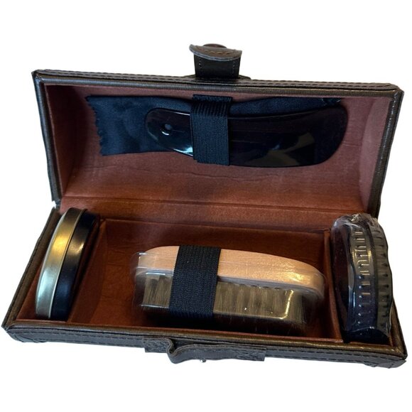 6PCS Shoe Polish Care Kit Leather Shoe Shine Set Shoe PU Leather Case Brown - Picture 1 of 6